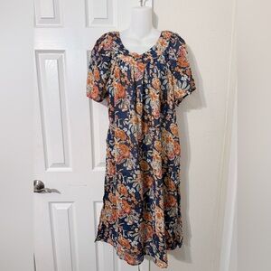 Navy Floral Maxi Dress with Rust and Cream Blooms